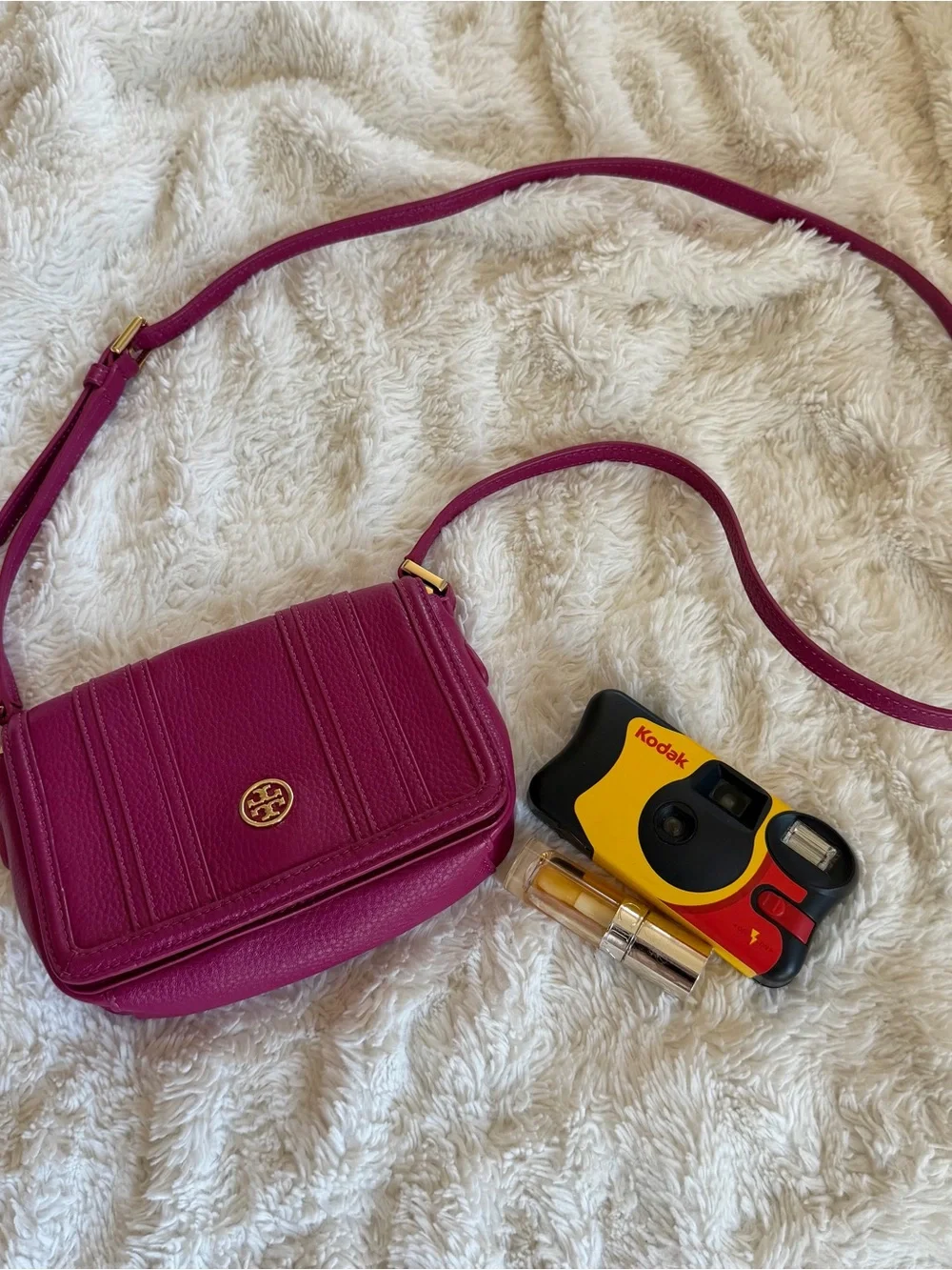 Tory Burch Pebbled Leather Crossbody Bag Pink